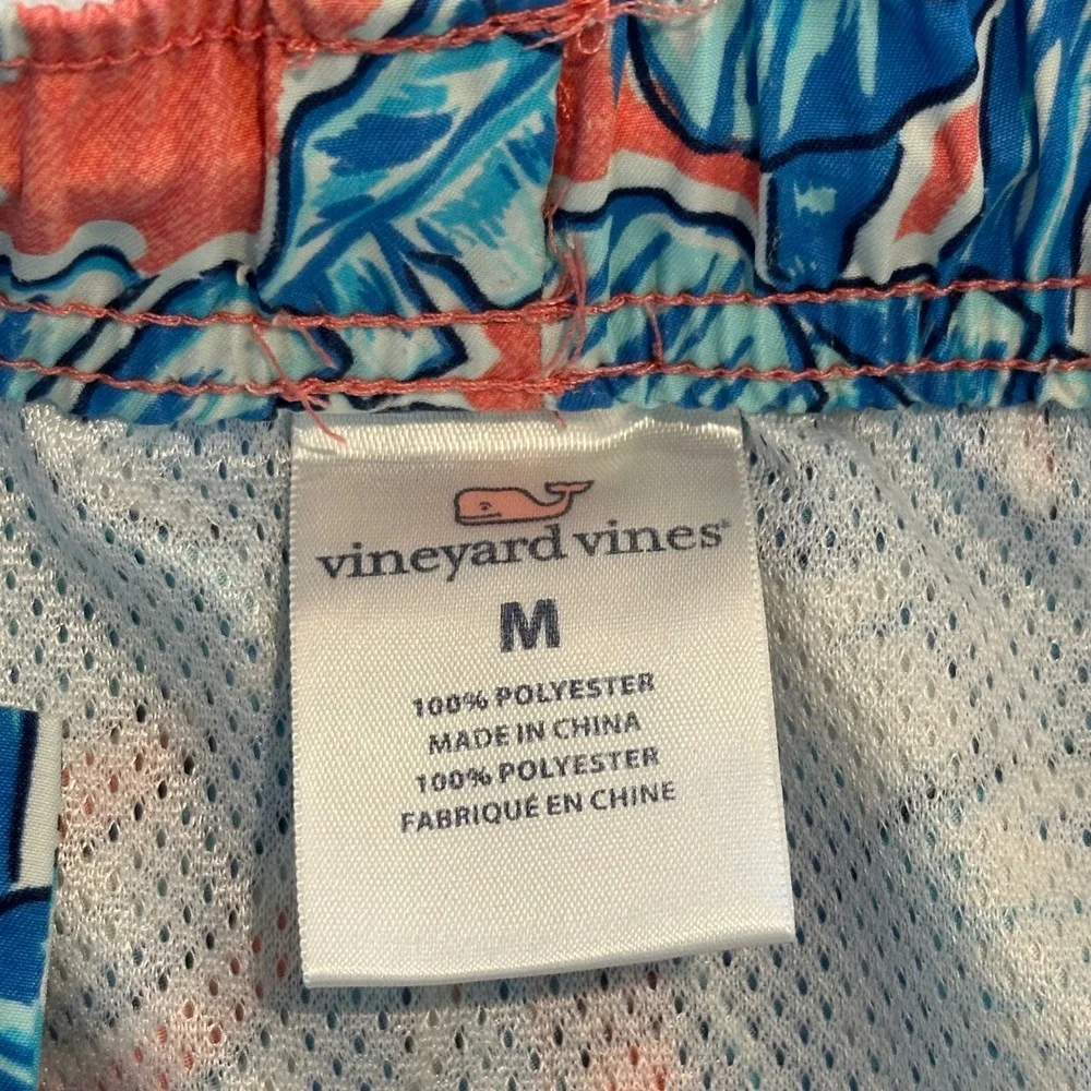 Vineyard Vines‎ Mens Tropical Hibiscus Swim Trunks Blue Coral Pink Medium